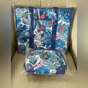 Lilly Pulitzer Tote + Pouch Breezy Aqua Best Fronds Forever NWT GWP